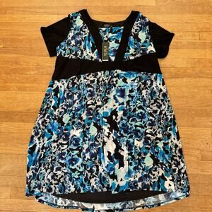 NWT IGIGI black blue short sleeve a-line midi dress size 26 / 28 b14